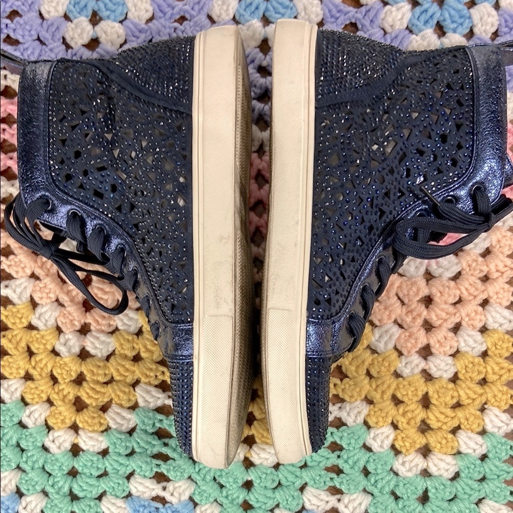 Lady Couture New York Rhinestone Bedazzled Cutout Blue High-Top Sneakers Shoes 9 - Picture 10 of 13